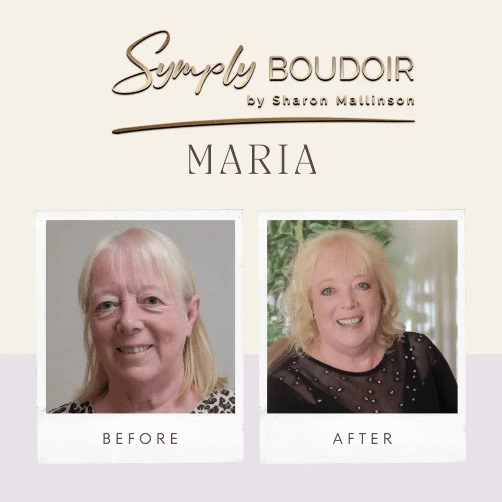 befoe and after makeover of lady who has had a boudoir photoshoot