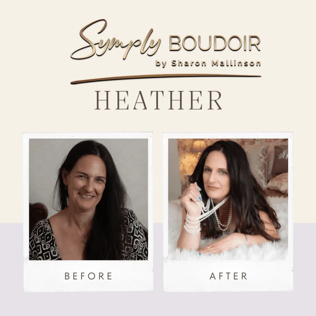 before and after photos of mature woman from her 50 over 50 boudoir photoshoot