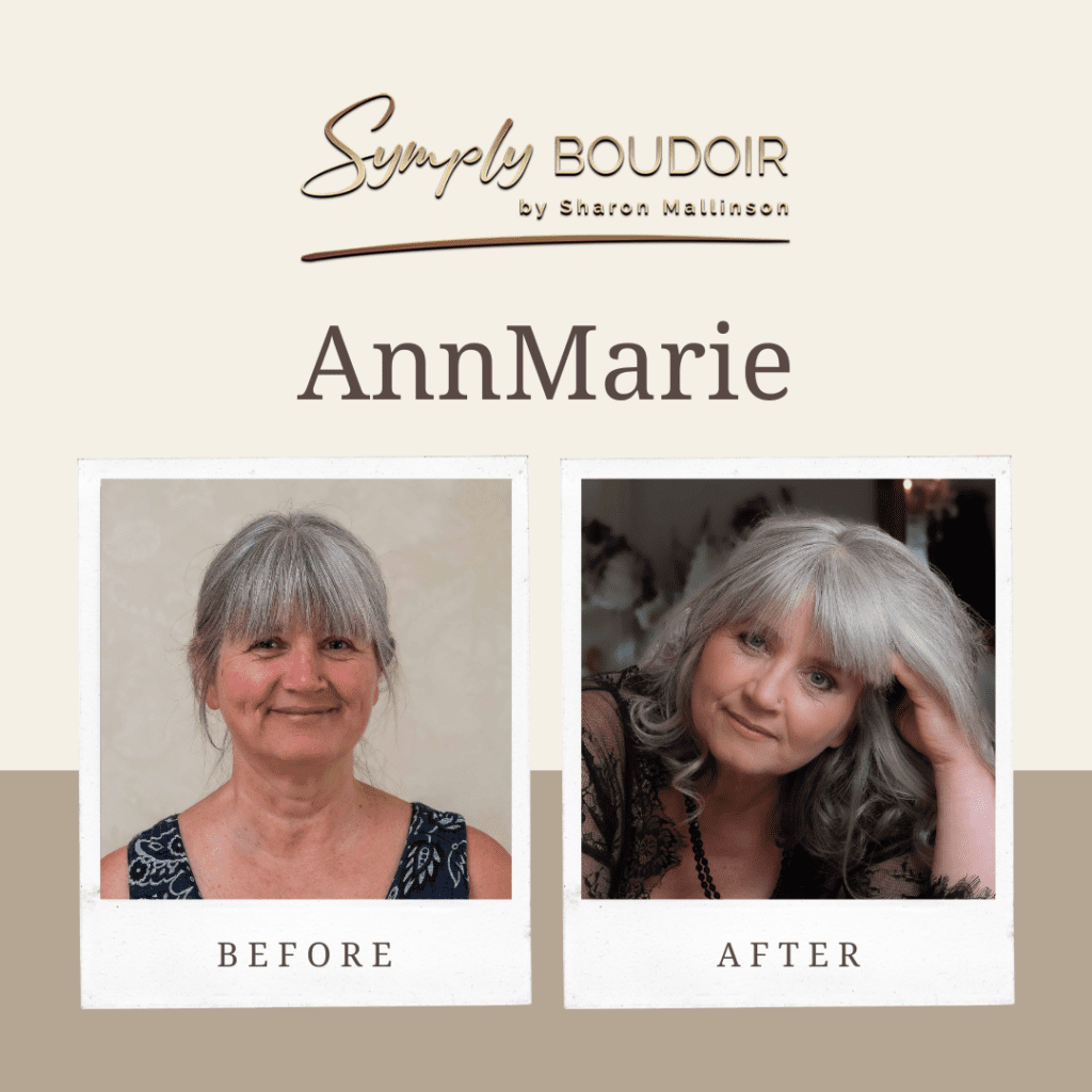 before and after photos of mature woman from her 50 over 50 boudoir photoshoot