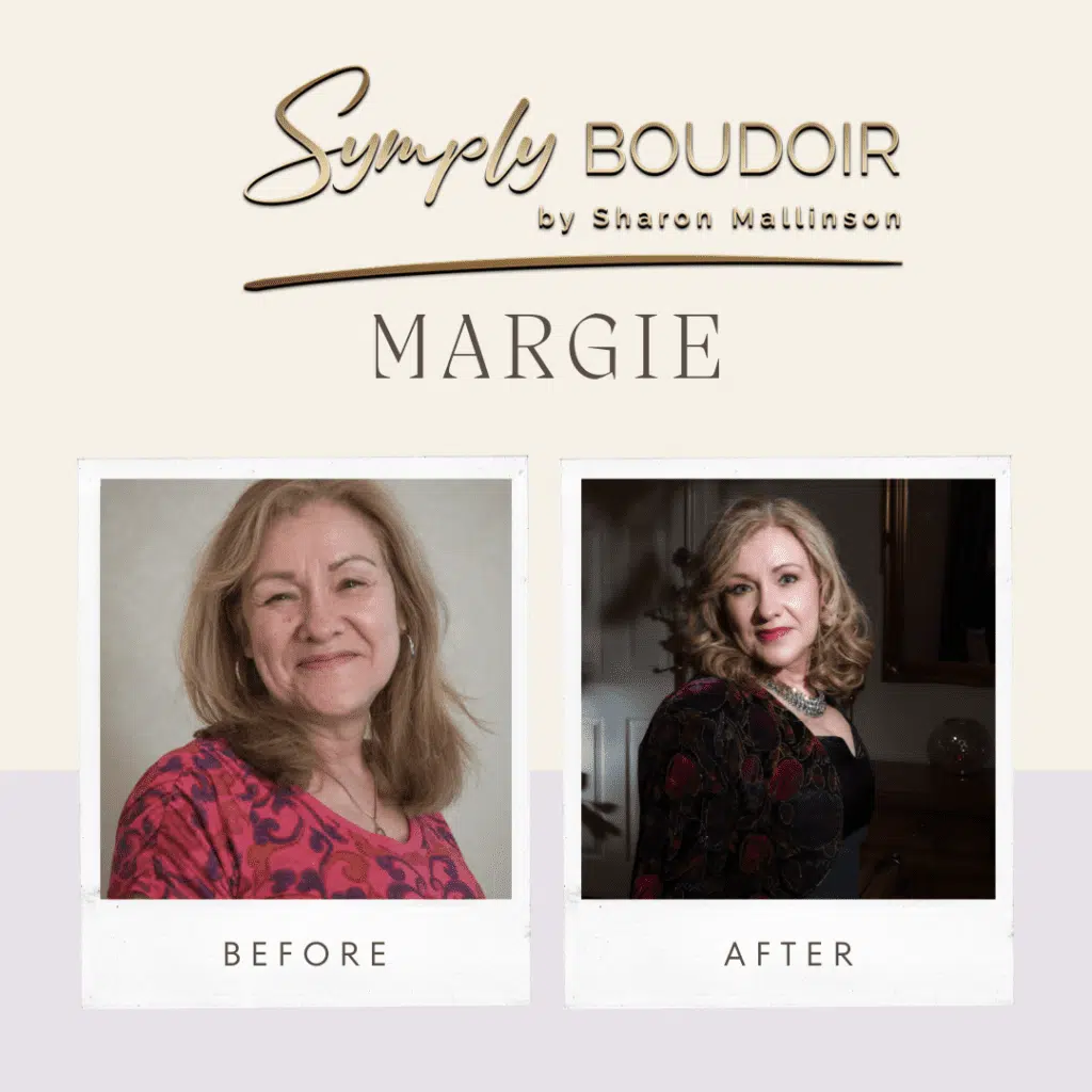 before and after photos of mature woman from her 50 over 50 boudoir photoshoot