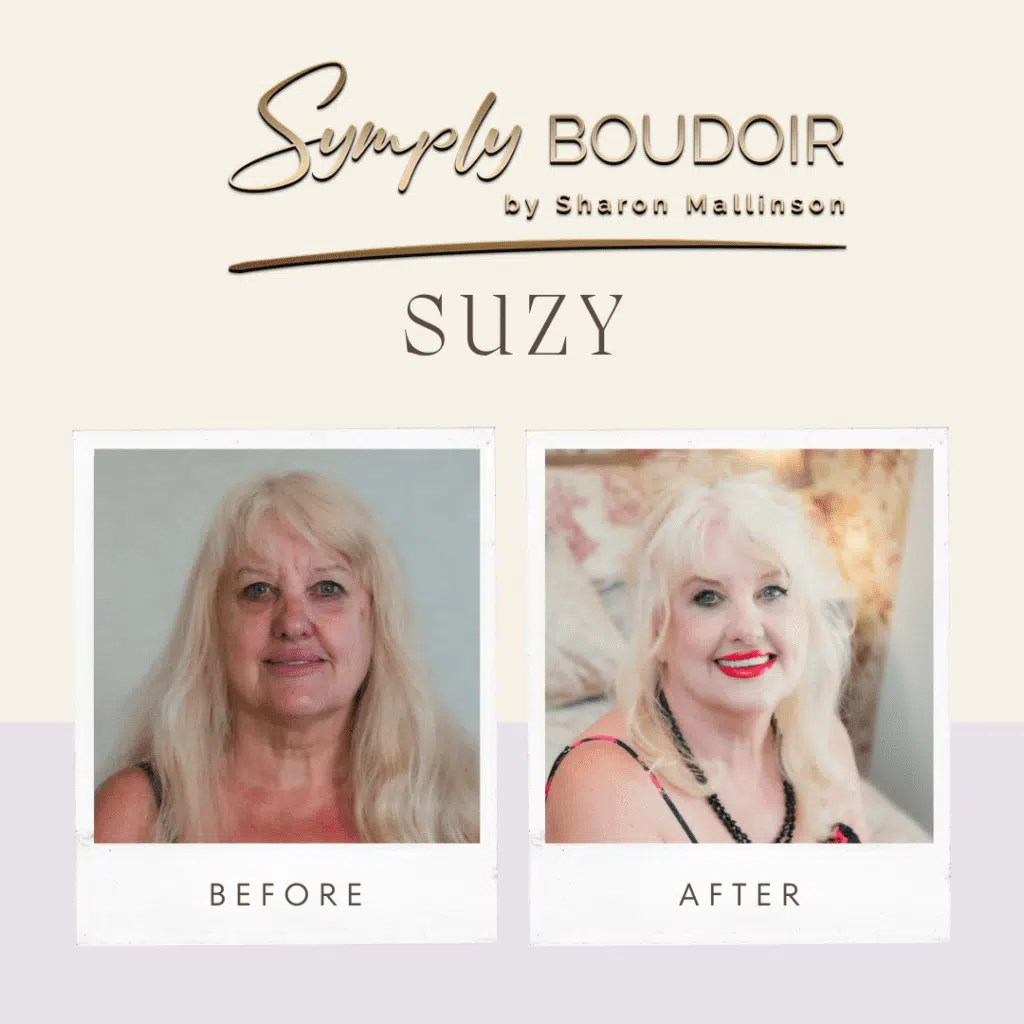 before and after photo of a boudoir client age 71
