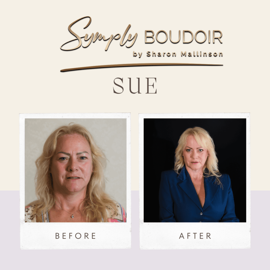before and after photo of a boudoir client