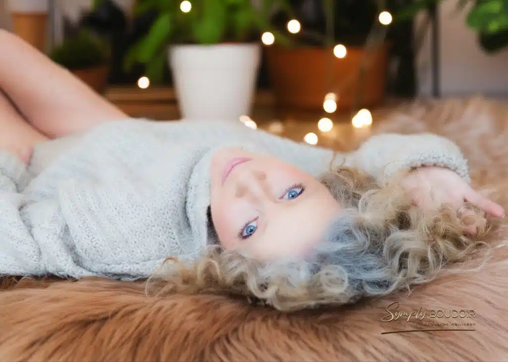 Symply Boudoir elegant portrait with cozy winter sweater.