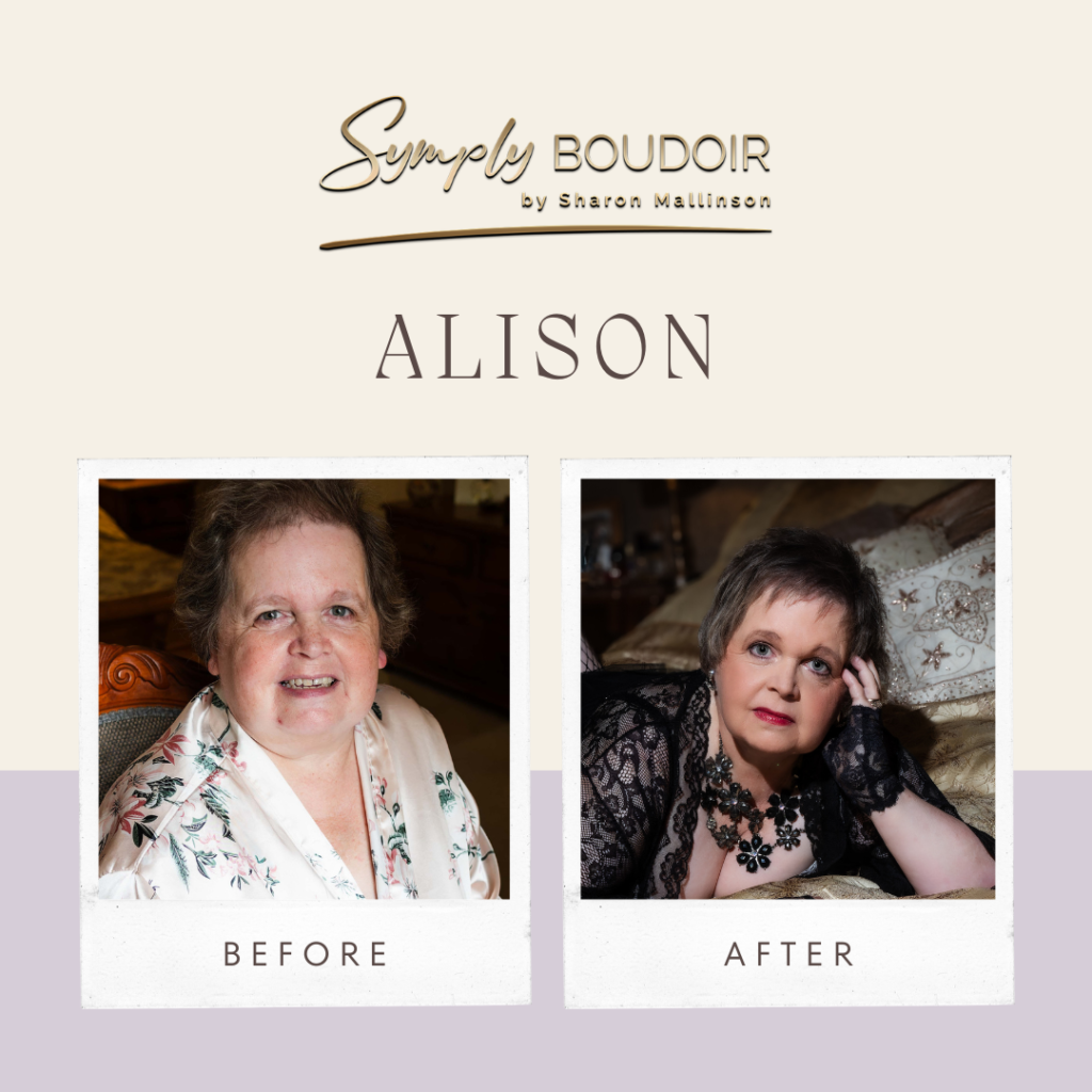 before and after boudoir image of mature lady